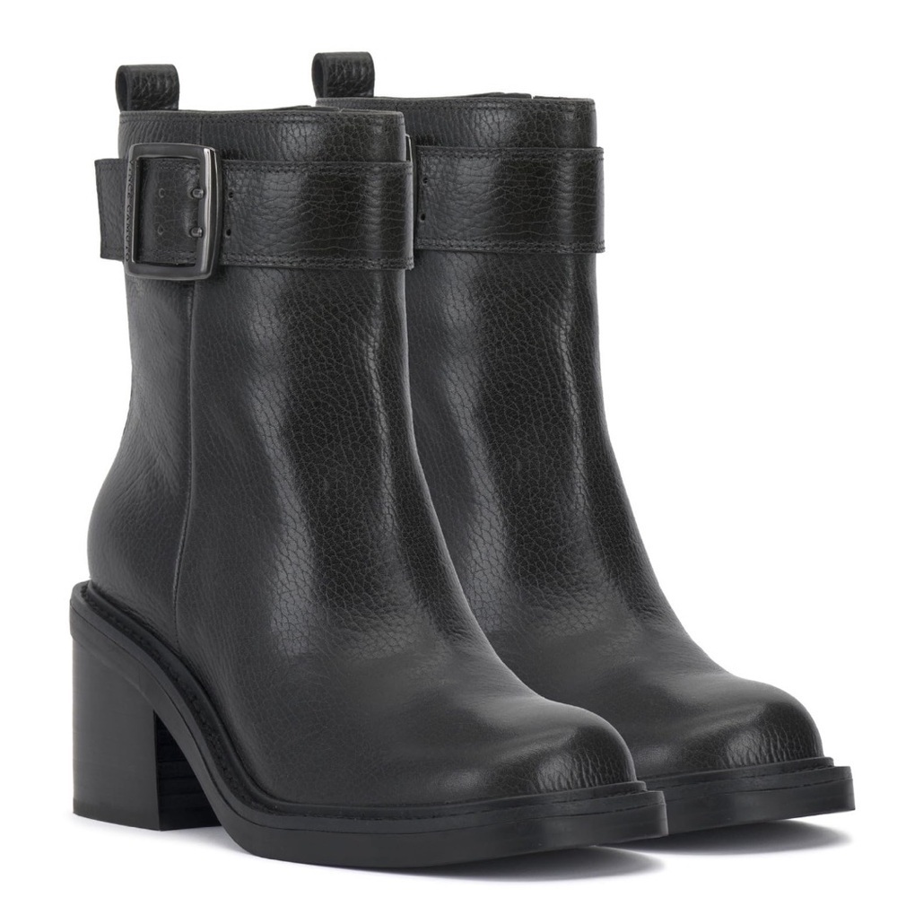 NWT Vince Camuto Black Leather Ankle Boots with Buckle